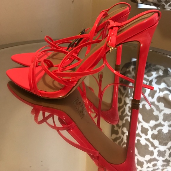 Neon Pink Strappy Heels - Picture 3 of 6